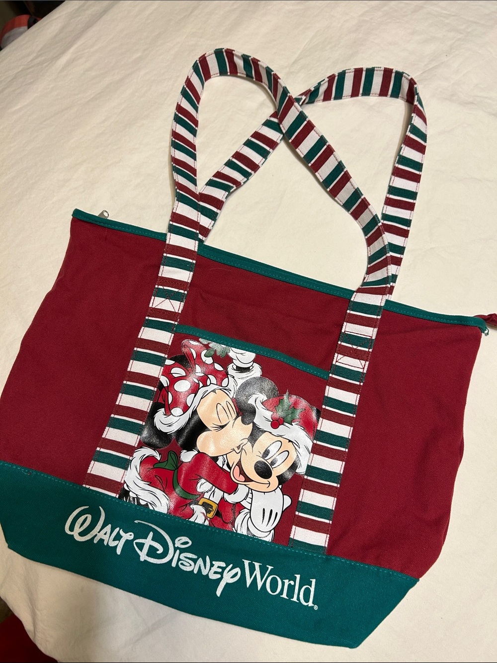 Disney Red & Teal Minnie and Mickey Holiday Tote